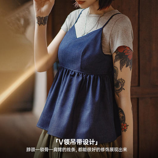 马登夏日Y2K性感高腰吊带V领露背背心辣妹无袖外叠穿显锁骨上衣女 商品图3