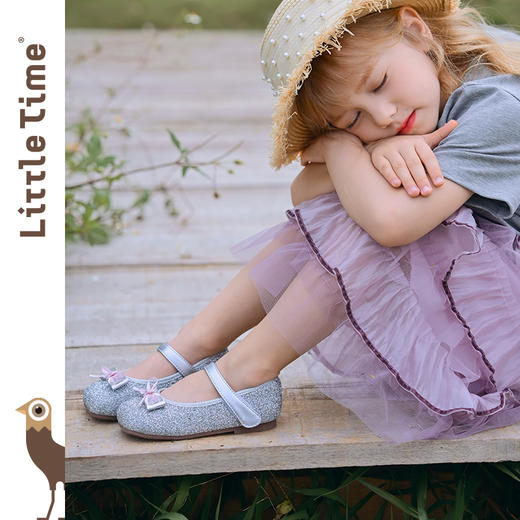 littletime女童皮鞋2025春新款儿童洋气时尚蝴蝶结亮钻闪公主鞋 商品图0