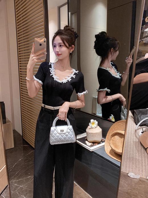 张心子【浪漫主义】V领显瘦弹力气质蝴蝶结针织衫上衣 U2505031 商品图3