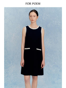 ForPoem 现货 25/SS原创设计无袖撞色棉线花边醋酸简约短款连衣裙