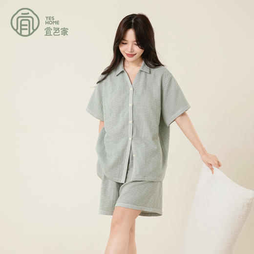 优选丨宜色家睡衣女夏季新款A类100%纯棉舒适短袖短裤情侣家居服套装 723 商品图2