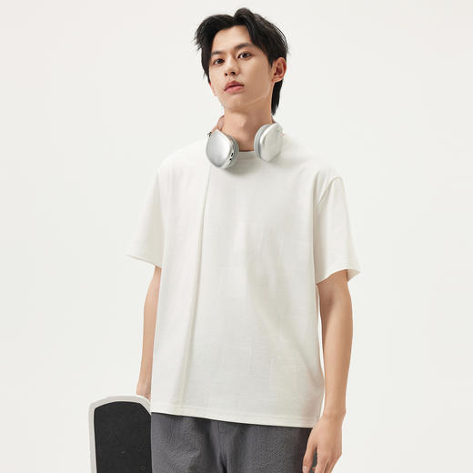 gxg.jeans男装 白色拼接肌理简约休闲圆领短袖T恤男士 25夏热卖 商品图2