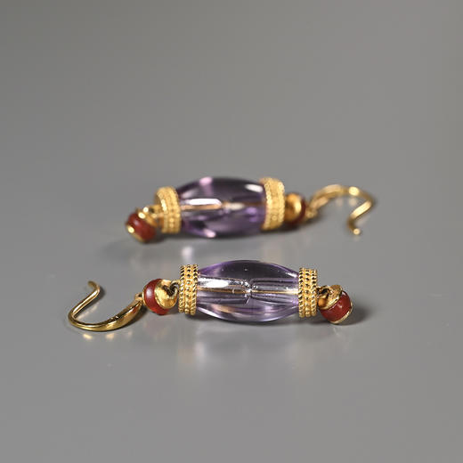 齐国爆闪紫水晶+西亚高古红玛瑙耳环 商品图4