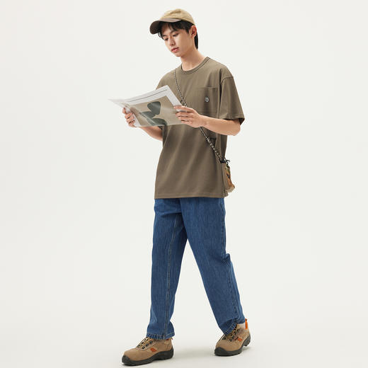 gxg.jeans男装  咖色口袋设计宽松休闲圆领短袖T恤 25年夏热卖 商品图3