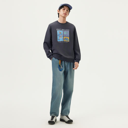 gxg.jeans男装 灰色趣味印花简约时尚宽松圆领卫衣男生 25春热卖 商品图2