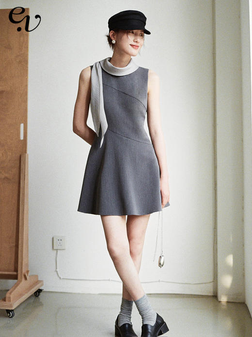 Even Vintage|时髦分子 复古文艺春夏新品无袖飘带纯色连衣裙 商品图0