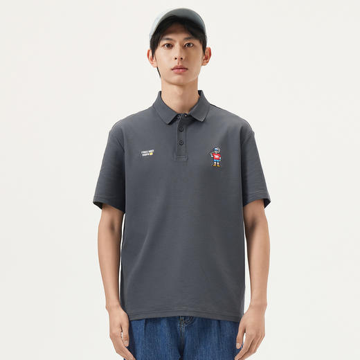 gxg.jeans男装 灰色趣味绣花商务翻领短袖polo衫男 25年夏热卖 商品图1