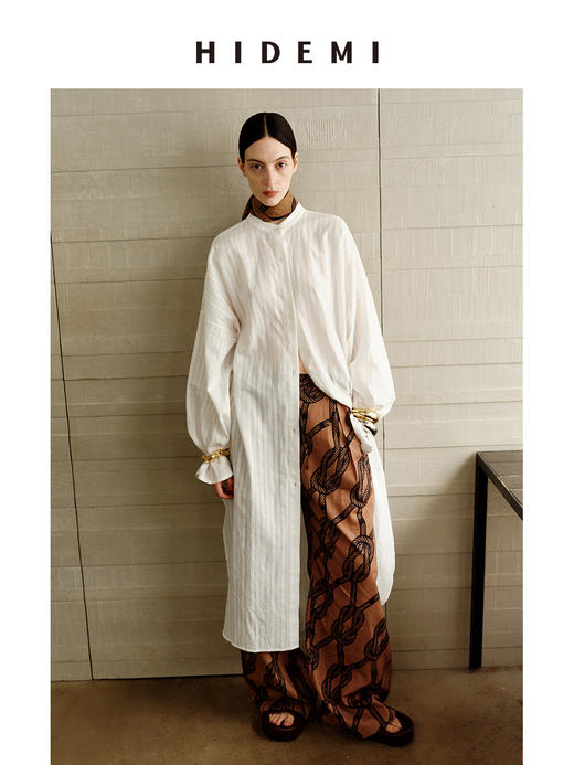 HIDEMI度假系列艺术感浮雕面料大廓形立裁oversize长款衬衫连衣裙 商品图0