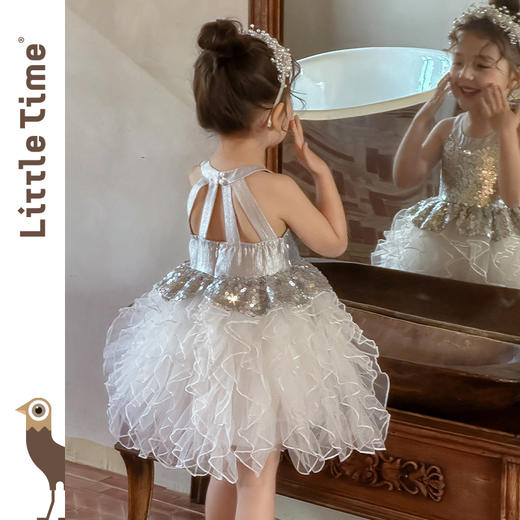 littletime女童连衣裙2025夏新款儿童洋气时尚亮片花朵公主裙 商品图0
