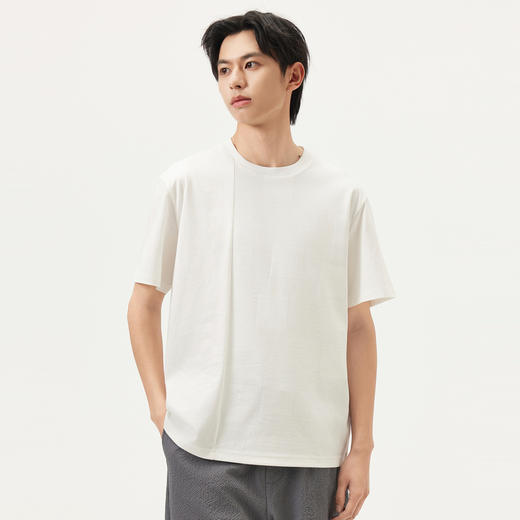 gxg.jeans男装 白色拼接肌理简约休闲圆领短袖T恤男士 25夏热卖 商品图1