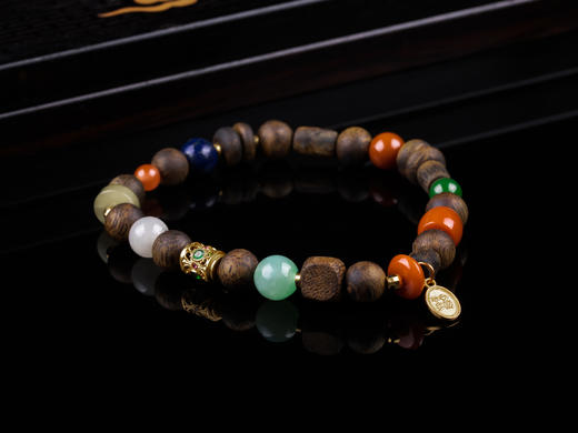 XY0336沉香+翡翠南红多宝随型手串 商品图3