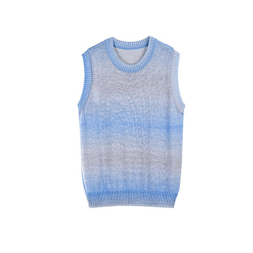 绽放297朵/【入蓝系列】进口棉纸纱混纺蓝灰渐变圆领无袖针织背心 商品图4