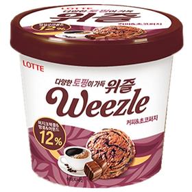 乐天雪上車巧咖啡巧克力桶装冰淇淋660ml롯데 위즐 커피초코버지 빙과