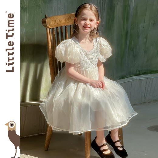 littletime女童连衣裙2025春夏新款儿童洋气时尚重工亮片公主裙 商品图0