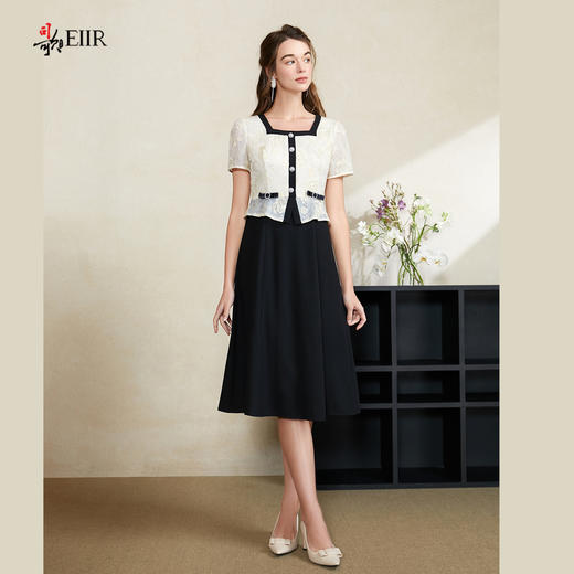 司歌假两件黑白短袖显瘦连衣裙A911192X 商品图0