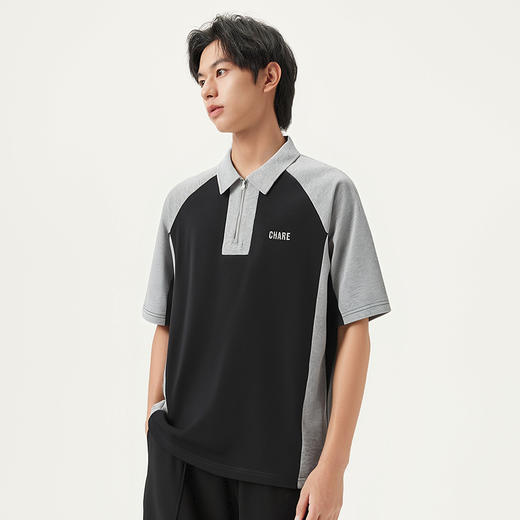 gxg.jeans男装  撞色拼接时尚宽松半拉链翻领短袖POLO衫25夏热卖 商品图2