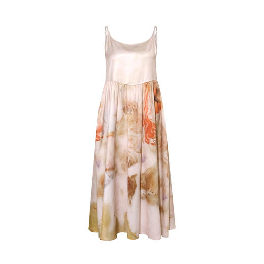 两三事 拥抱熔点 2025夏季新款复古画作印花拼接吊带裙长款连衣裙 商品图4