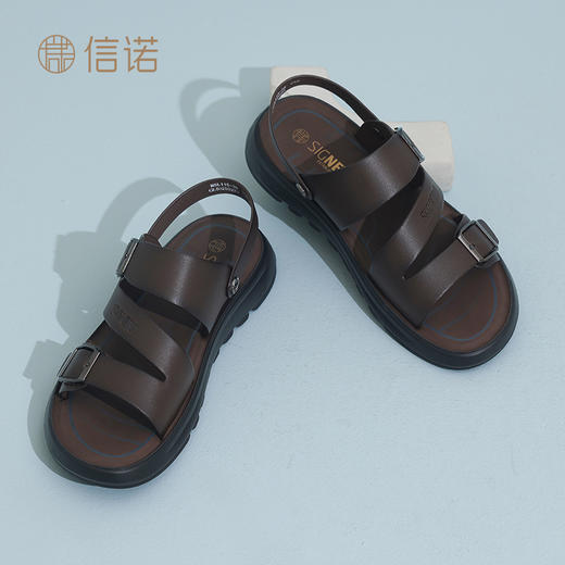 信诺舒适羊皮男鞋2025新款夏季百搭外穿沙滩凉鞋软底中年爸爸鞋子N5L115-35 商品图2