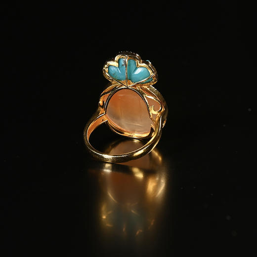 清代红玛瑙扣子+20世纪欧洲绿松石花瓣戒指 商品图3