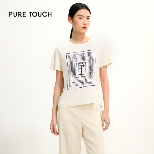 PURE TOUCH米白色简约几何图案圆领T恤 1304252131 商品图3