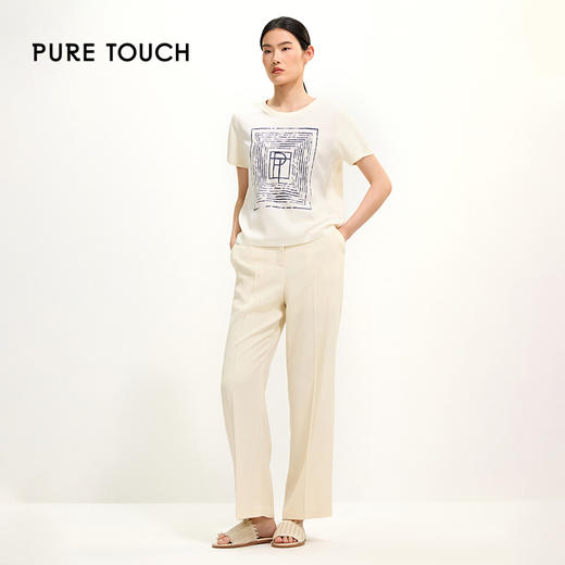 PURE TOUCH米白色简约几何图案圆领T恤 1304252131 商品图1
