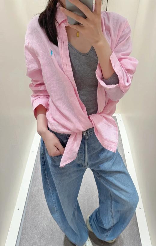 RL芯片款拉夫亚麻马标刺绣老钱风棉麻衬衣 商品图7