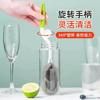 茶花 转动长柄瓶刷海绵洗杯刷清洁刷水杯刷神器保温杯刷颜色随机 商品图0