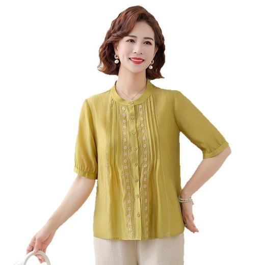 CH25039中年妈妈夏装棉麻套装2025新款中老年宽松短袖气质绣上衣 商品图4
