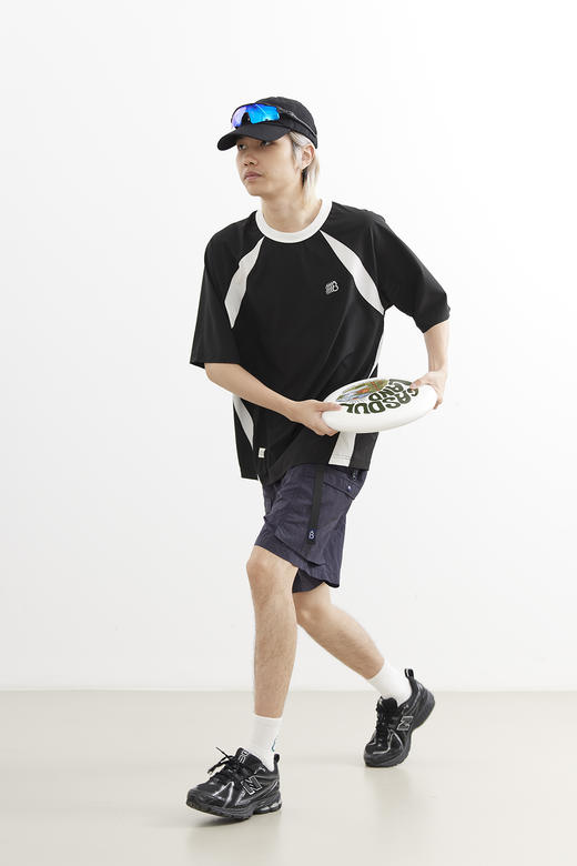 吃茶去chichaqu25速干弹力拼色插肩袖短袖T恤轻薄凉感户外运动 商品图1