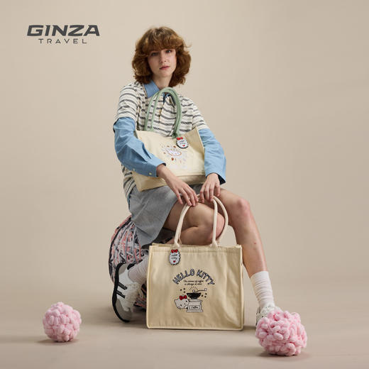 银座 X Hello Kitty联名系列大容量手提斜挎托特帆布包24001系列 商品图4