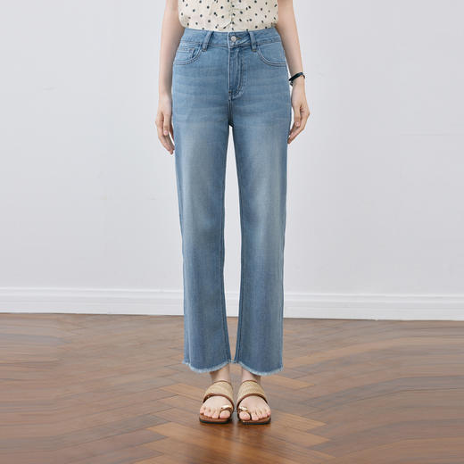 【严选】诗凡黎宝宝柔薄款轻弹锥形牛仔裤2025夏新款亲肤舒适显瘦直筒长裤7G4350731 商品图2