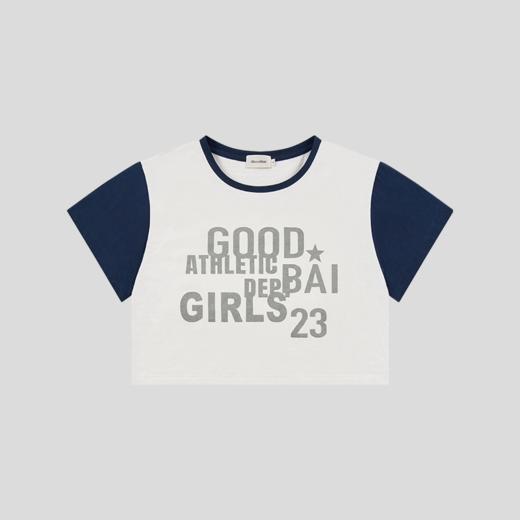 GOODBAI 23 GIRLS athletic印花圆领撞色短款宽松短袖T恤 商品图2