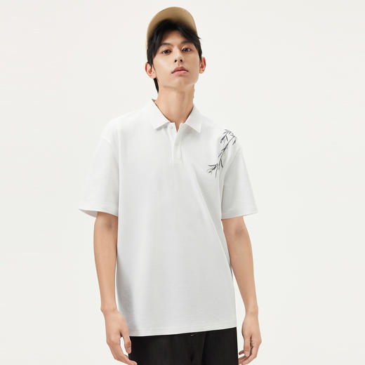 gxg.jeans男装 白色新中式质感绣花翻领短袖t恤polo衫 25年夏热卖 商品图2