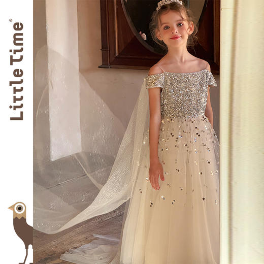littletime女童连衣裙2025夏新款儿童吊带洋气时尚花童礼服公主裙 商品图3