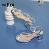 Safiya/索菲娅2025时尚闪钻一字带方头粗跟露趾气质通勤凉鞋 SFD2115418 商品缩略图6