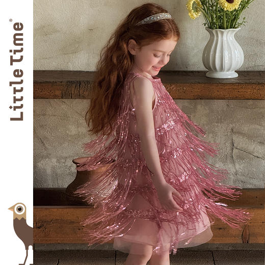 littletime女童连衣裙2025夏新款儿童洋气时尚流苏背心公主裙 商品图1