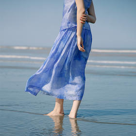 绽放278朵/【入蓝系列】高支苎麻双层系带半身长裙舒适百搭女夏季