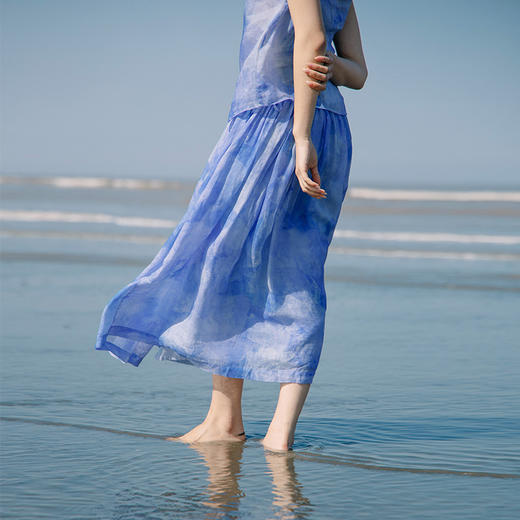 绽放278朵/【入蓝系列】高支苎麻双层系带半身长裙舒适百搭女夏季 商品图0