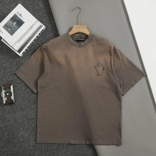 克罗心美式酸洗做旧激光烧花贴布绣情侣休闲短袖T恤 商品图0