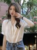 直发【2387】法式泡泡袖100%棉肌理小众设计感V领短袖衬衫 商品缩略图1
