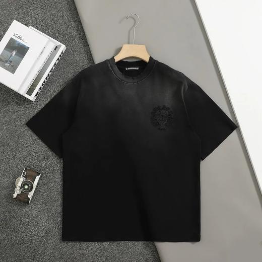 克罗心美式酸洗做旧激光烧花贴布绣情侣休闲短袖T恤 商品图1