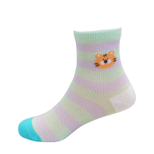 【6双6折】【3-5岁】卡通条纹儿童夏季袜子薄款网面透气中筒袜女宝袜子男宝棉袜【2双装 2513206】 商品图0