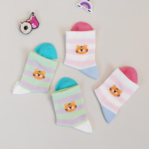 【6双6折】【3-5岁】卡通条纹儿童夏季袜子薄款网面透气中筒袜女宝袜子男宝棉袜【2双装 2513206】 商品图3