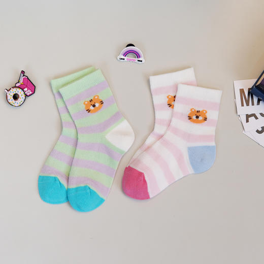 【6双6折】【3-5岁】卡通条纹儿童夏季袜子薄款网面透气中筒袜女宝袜子男宝棉袜【2双装 2513206】 商品图2