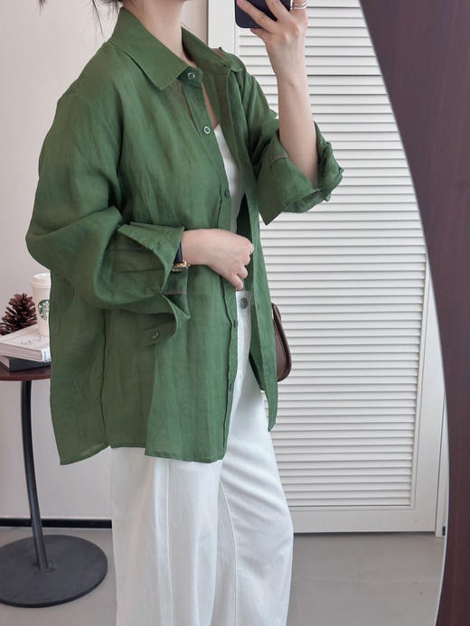✨【100%苎麻版松绿衬衫】‼️🌿无苎麻不夏天，前面做了几款苎麻衬衫大受欢迎，这次更加大胆做了松绿色版本，绝了！气质这块妥妥的拿捏！ 商品图11