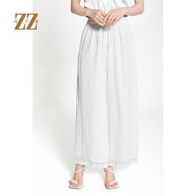 佐尔美春夏新款时尚百搭100%桑蚕丝阔腿裤长裤女M42KS54
