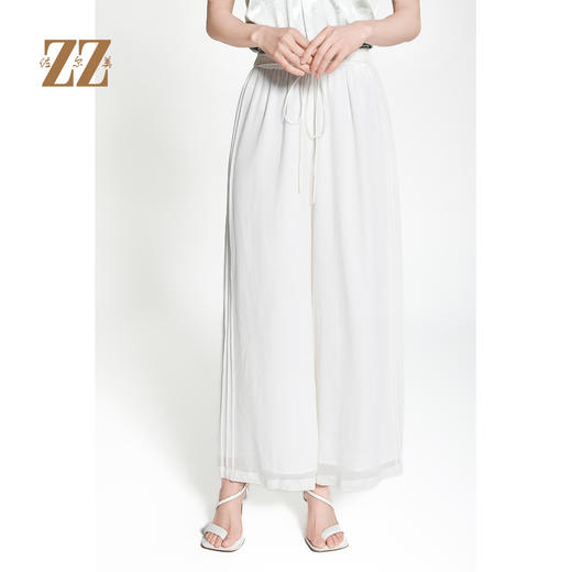 佐尔美春夏新款时尚百搭100%桑蚕丝阔腿裤长裤女M42KS54 商品图0