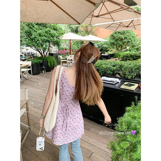<曾小咸推荐>韩版V领紫色小碎花连衣裙短裙 商品图4