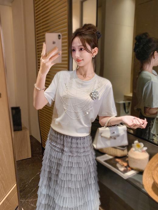 张心子【初夏生花】烫钻项链短袖T恤 U2504089 商品图2