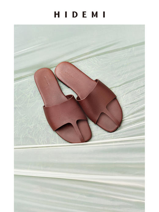 HIDEMI度假系列进口荔枝皮牛皮极简时髦一字带手工露趾凉鞋拖鞋 商品图9